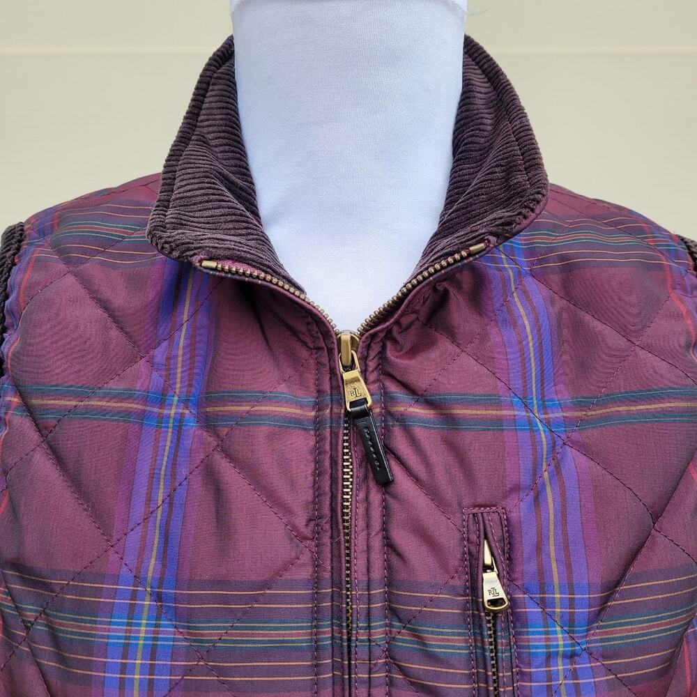 Lauren Ralph Lauren Puffer Vest Quilted Plaid Burgundy Purple size Large - Picture 3 of 14